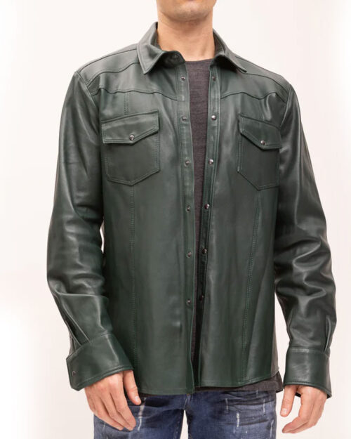 Green Rom Tomson Leather Button Down Shirt