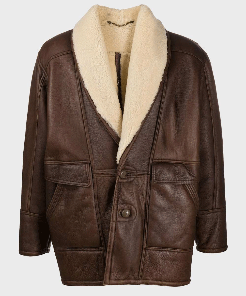 Vintage Brown Leather Shearling Jacket - 15% Off | Kmax Leather